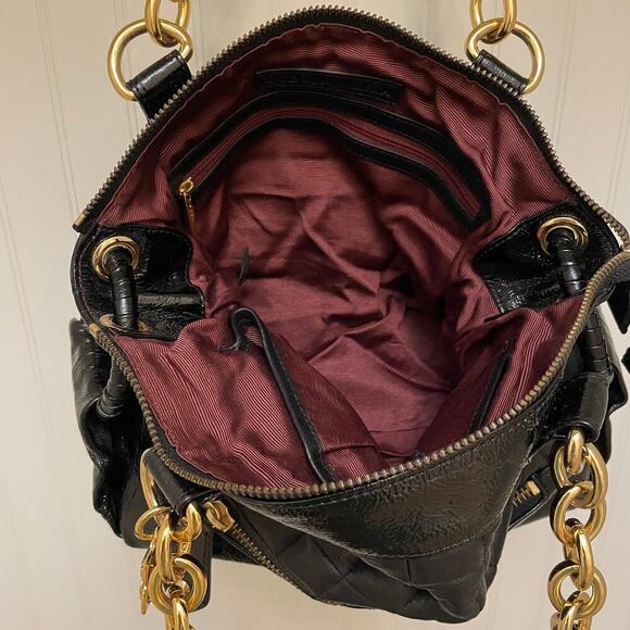 BCBGMAZARIA Quilted Shoulder Bag | Black Leather Patent Trim, Gold Chain Y2K - Picture 5 of 11